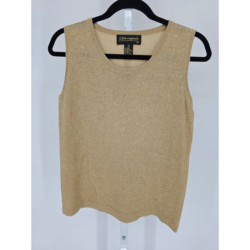 Vtg Lisa Originals Womens Sz M Sleeveless Knit Top Gold Metallic Weave - Picture 1 of 3